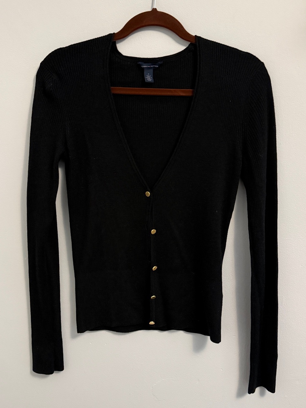 Tommy Hilfiger Black V-Neck Button Front Cardigan